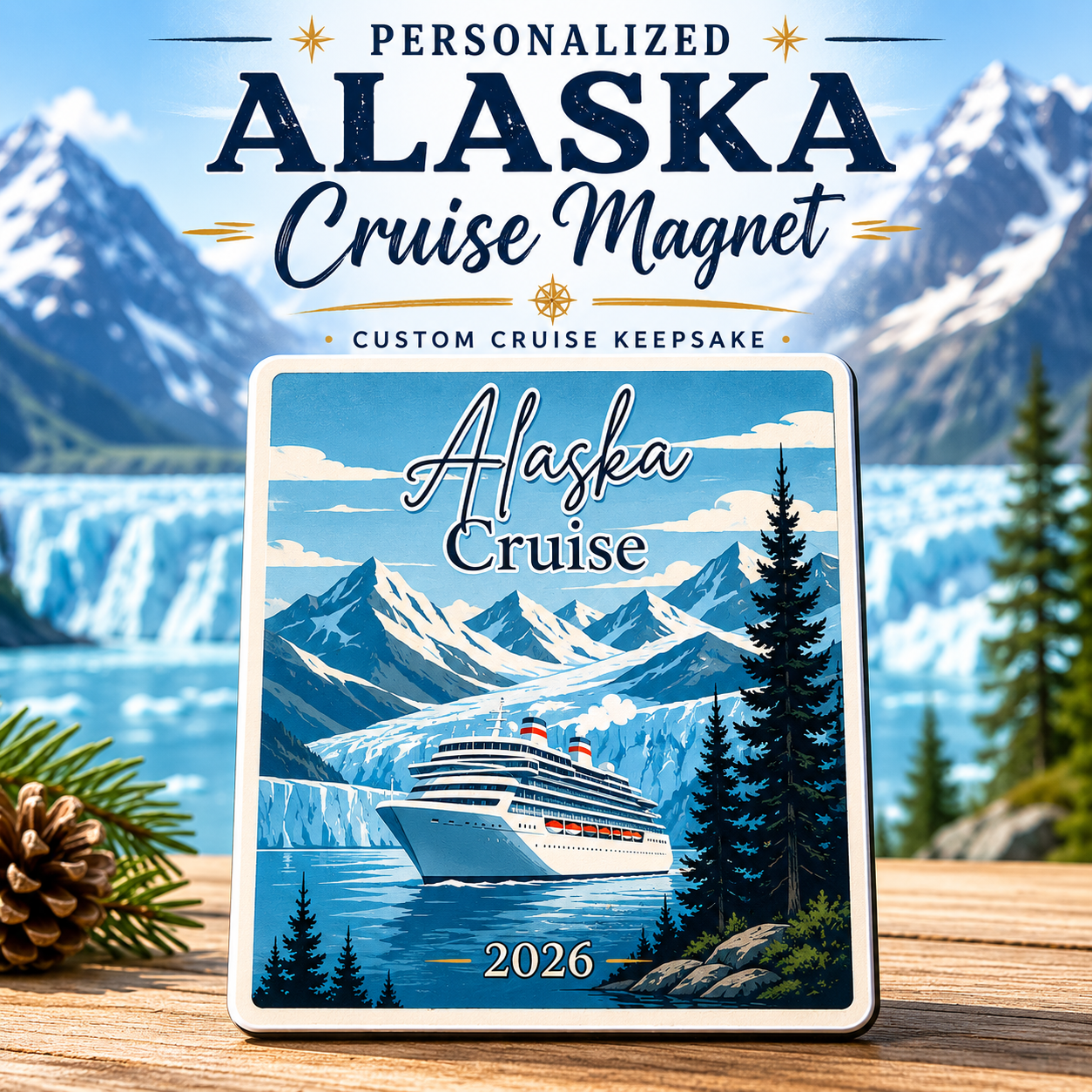 Personalized Alaska Cruise Magnet – Custom Cruise Ship Souvenir & Family Vacation Keepsake