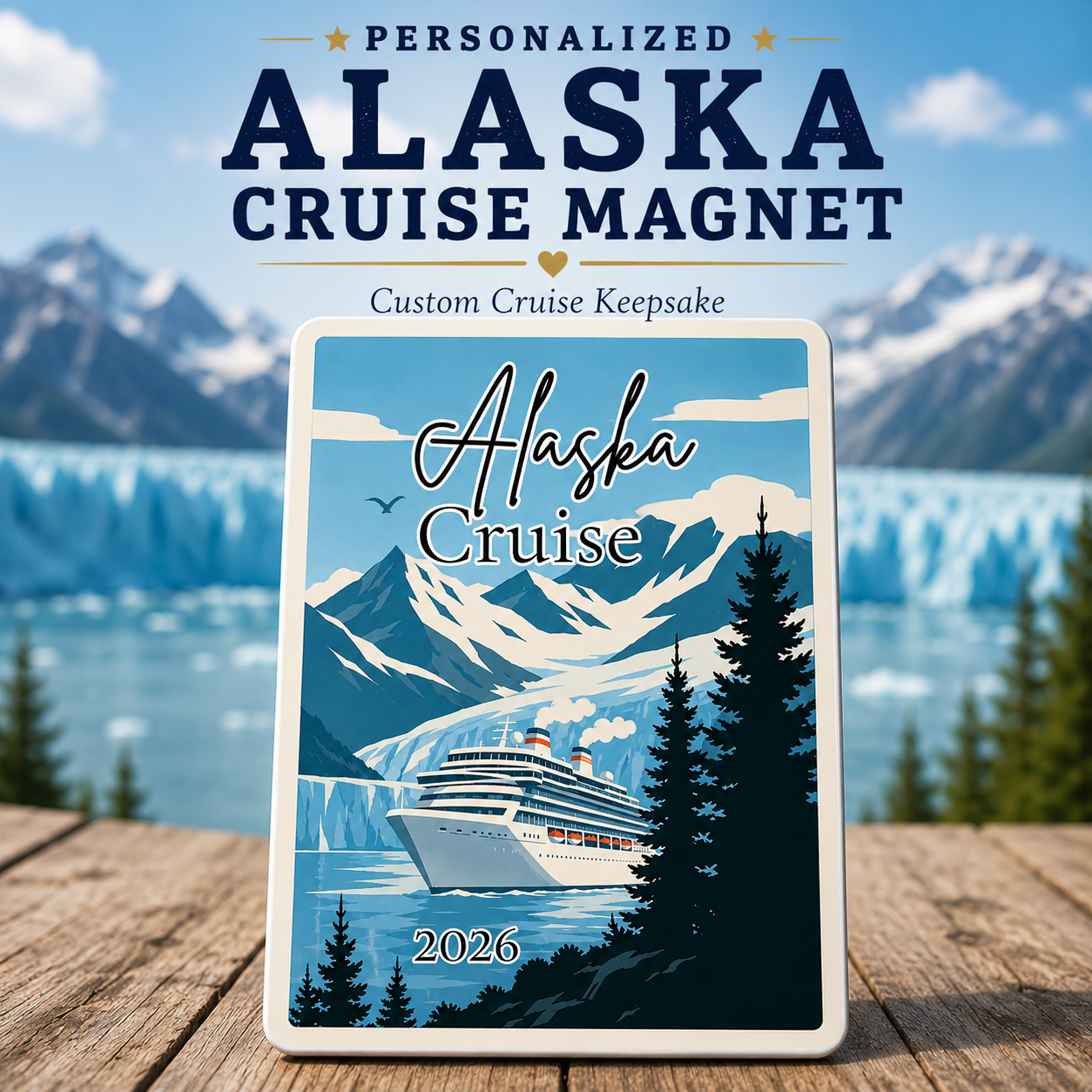 Personalized Alaska Cruise Magnet – Custom Cruise Ship Souvenir & Family Vacation Keepsake