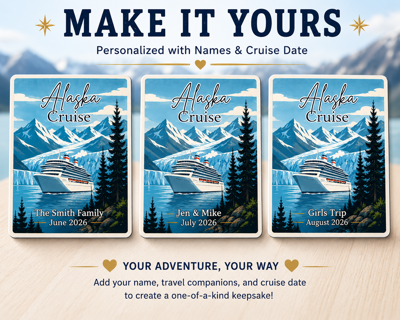 Personalized Alaska Cruise Magnet – Custom Cruise Ship Souvenir & Family Vacation Keepsake