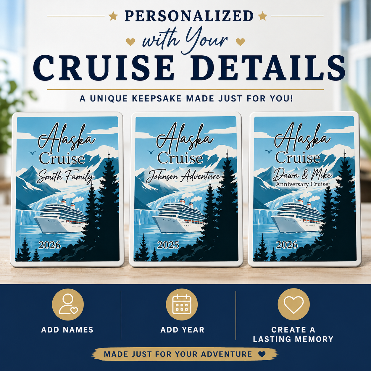 Personalized Alaska Cruise Magnet – Custom Cruise Ship Souvenir & Family Vacation Keepsake