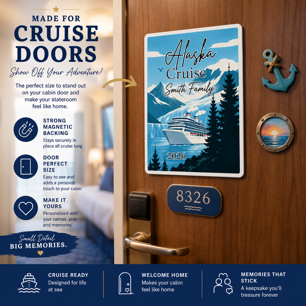 Personalized Alaska Cruise Magnet – Custom Cruise Ship Souvenir & Family Vacation Keepsake