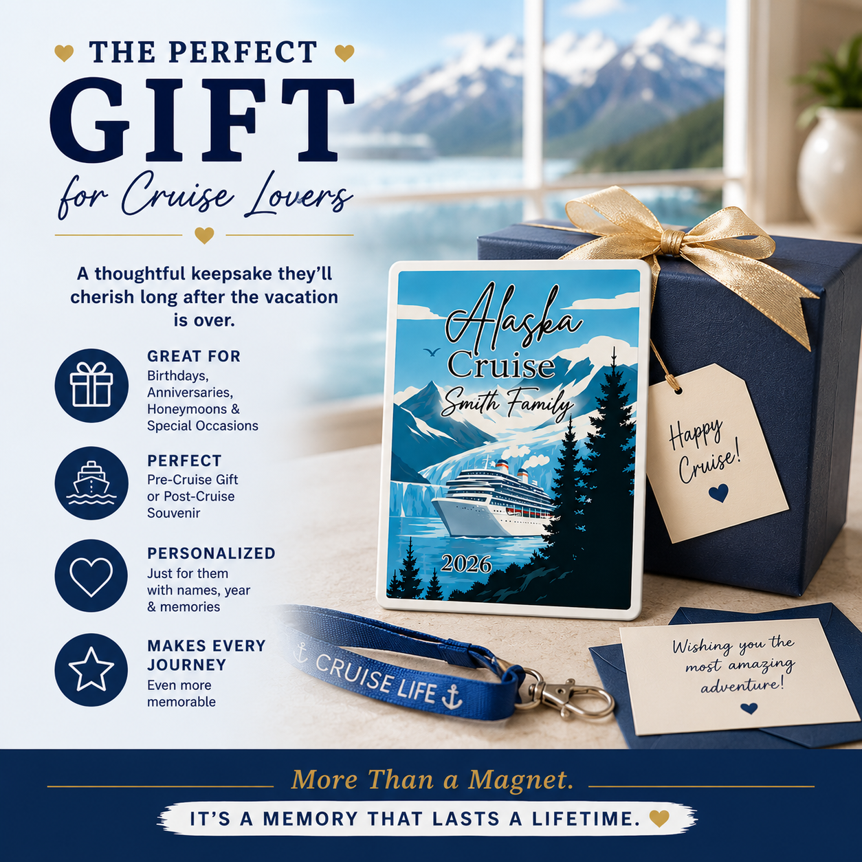 Personalized Alaska Cruise Magnet – Custom Cruise Ship Souvenir & Family Vacation Keepsake