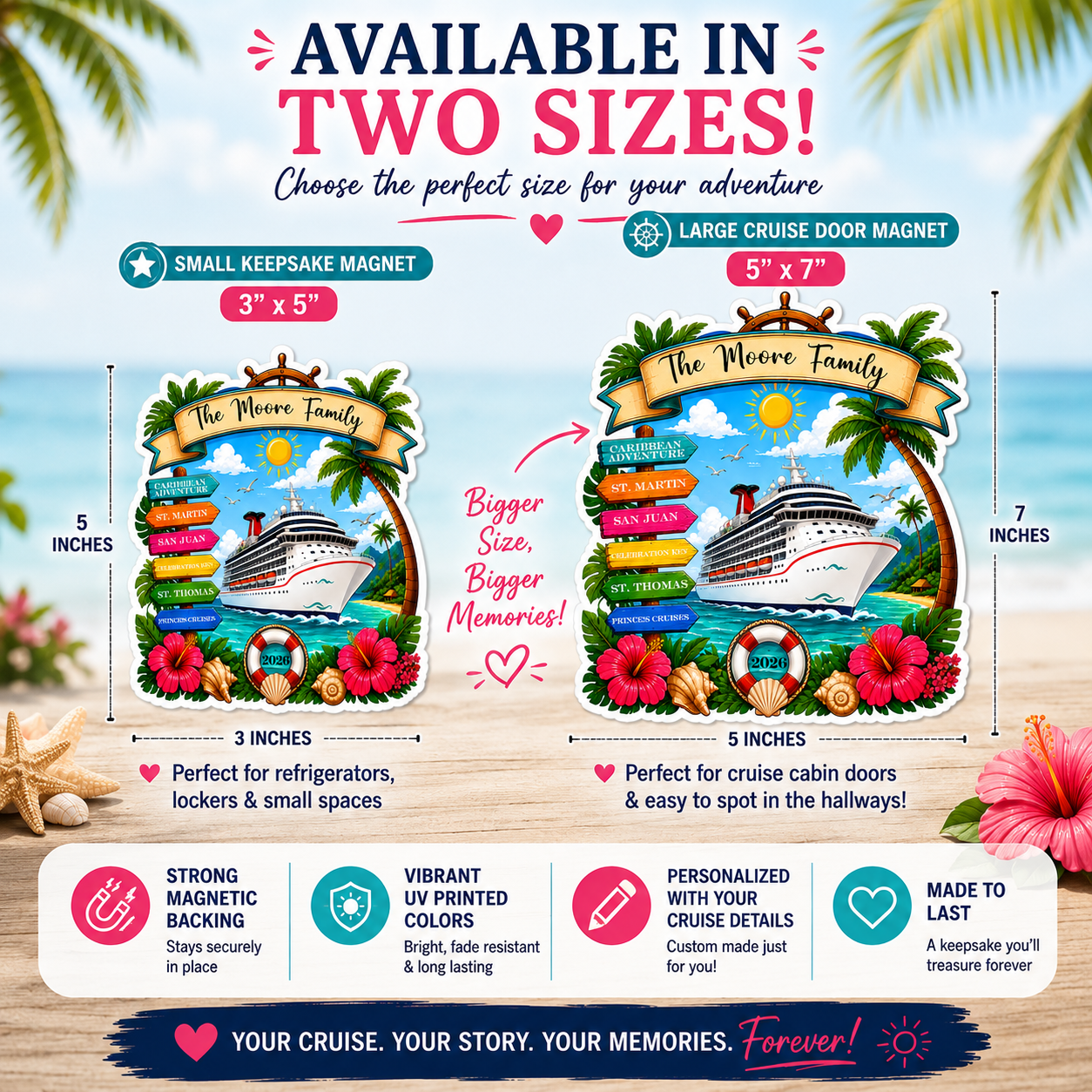Personalized Eastern Caribbean Cruise Magnet – Custom Family Vacation Keepsake