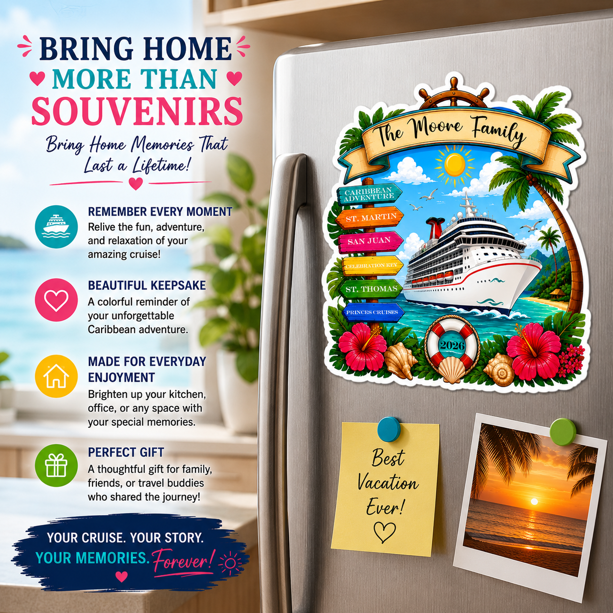 Personalized Eastern Caribbean Cruise Magnet – Custom Family Vacation Keepsake