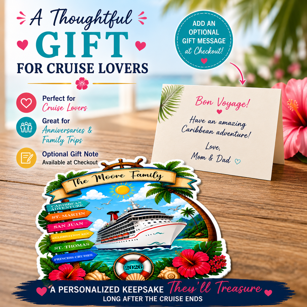 Personalized Eastern Caribbean Cruise Magnet – Custom Family Vacation Keepsake