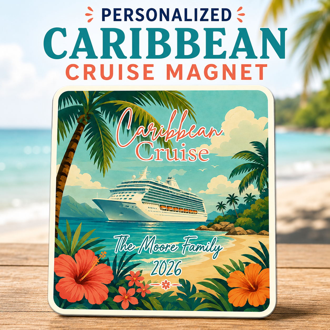 Personalized Eastern Caribbean Cruise Magnet – Retro Travel Poster Vacation Keepsake