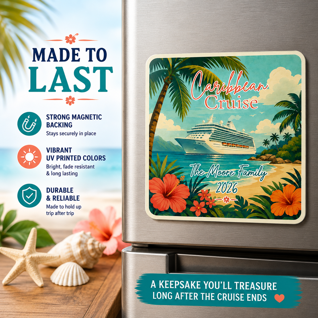 Personalized Eastern Caribbean Cruise Magnet – Retro Travel Poster Vacation Keepsake