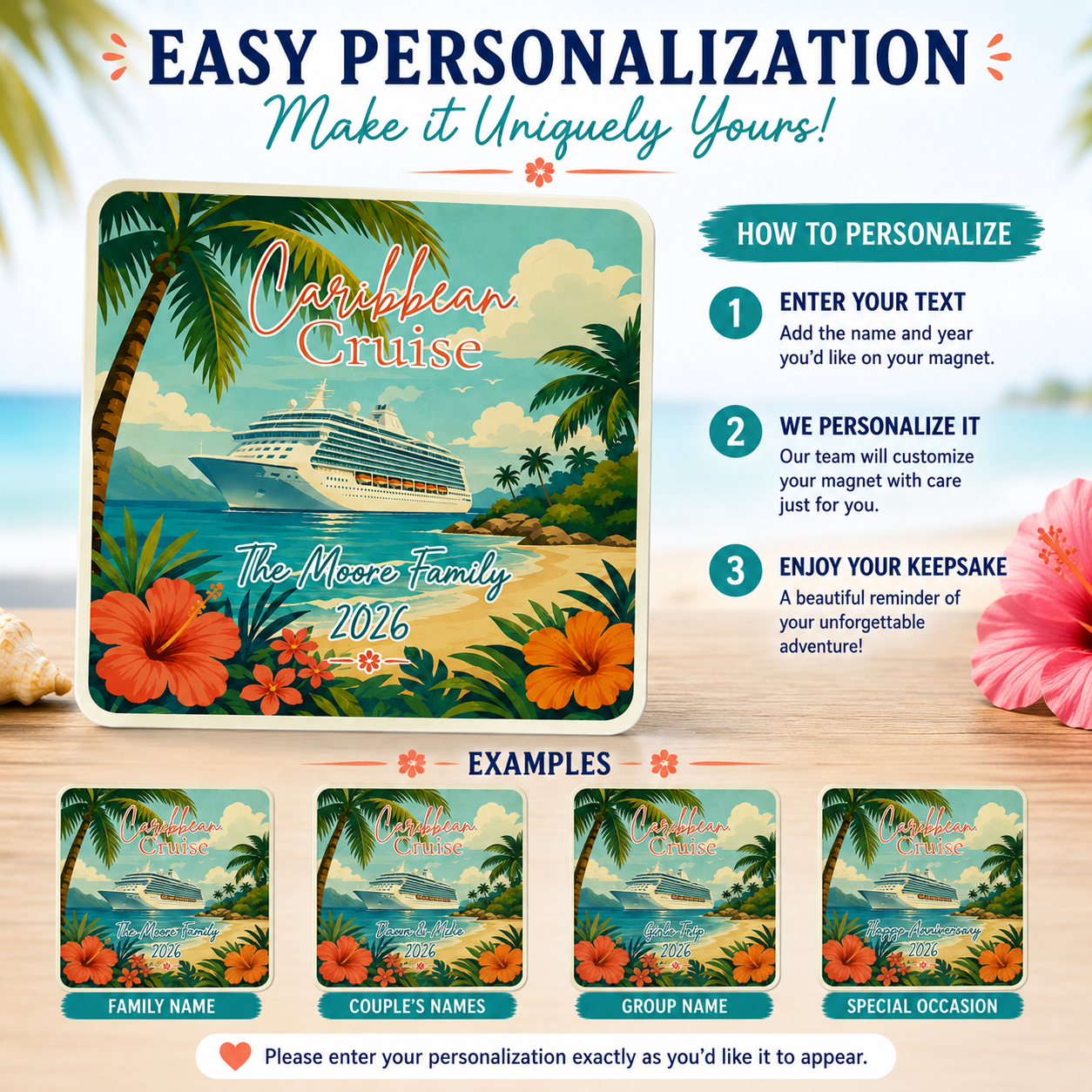 Personalized Eastern Caribbean Cruise Magnet – Retro Travel Poster Vacation Keepsake