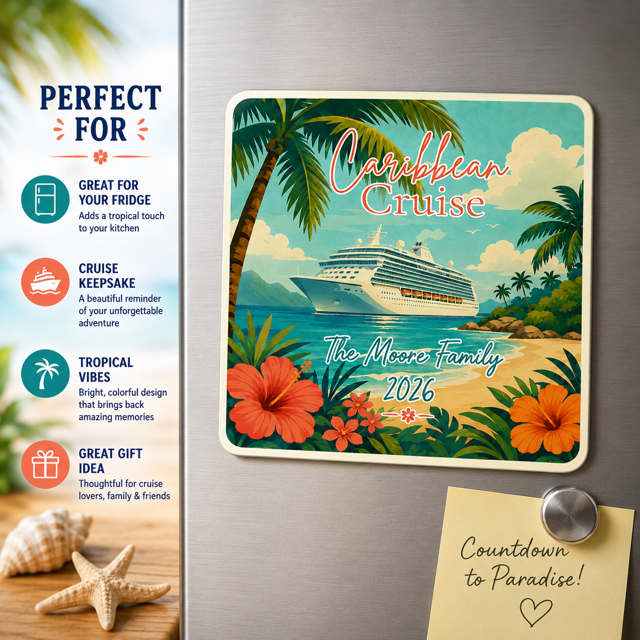 Personalized Eastern Caribbean Cruise Magnet – Retro Travel Poster Vacation Keepsake