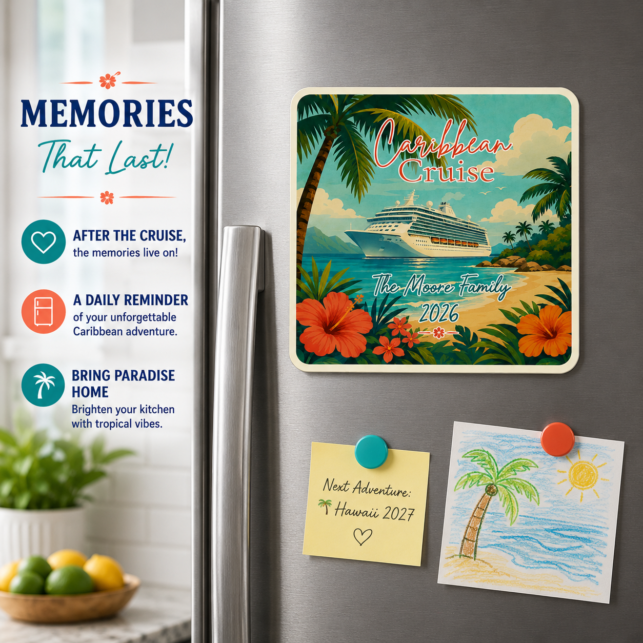 Personalized Eastern Caribbean Cruise Magnet – Retro Travel Poster Vacation Keepsake