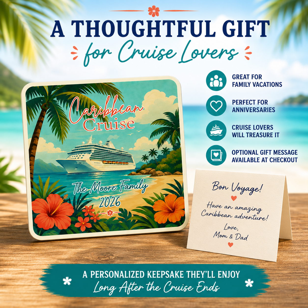 Personalized Eastern Caribbean Cruise Magnet – Retro Travel Poster Vacation Keepsake