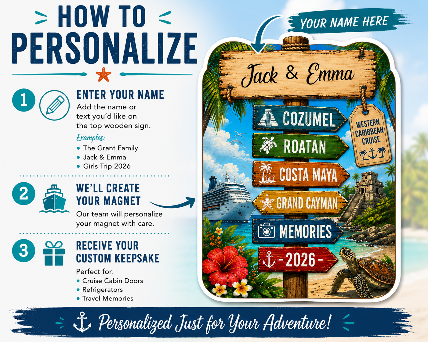 Personalized Western Caribbean Cruise Magnet – Custom Family Vacation Keepsake