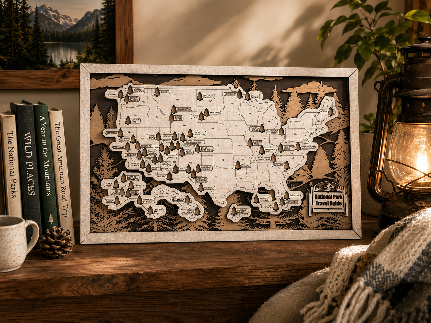 Personalized National Park Map Tracker – Wooden USA Travel Map Keepsake for Adventure Lovers