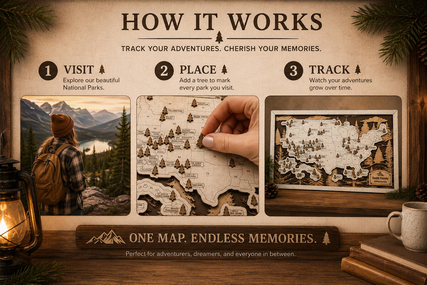 Personalized National Park Map Tracker – Wooden USA Travel Map Keepsake for Adventure Lovers