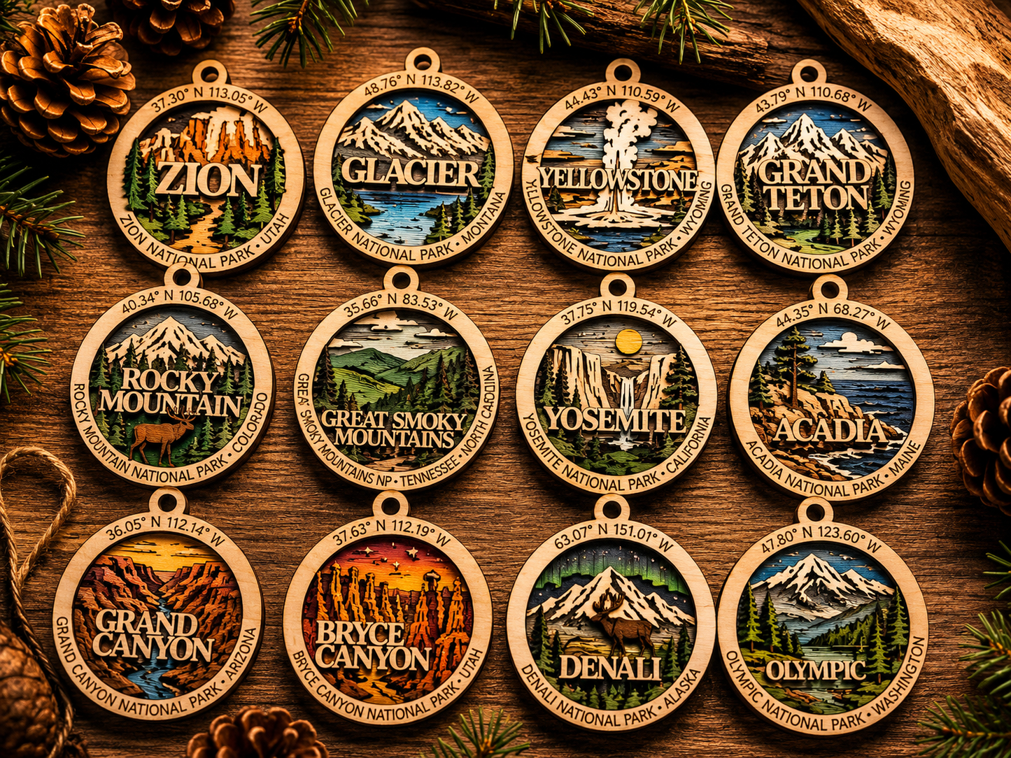 Personalized National Park Ornament – Handmade Wooden Travel Keepsake Gift for Adventure Lovers