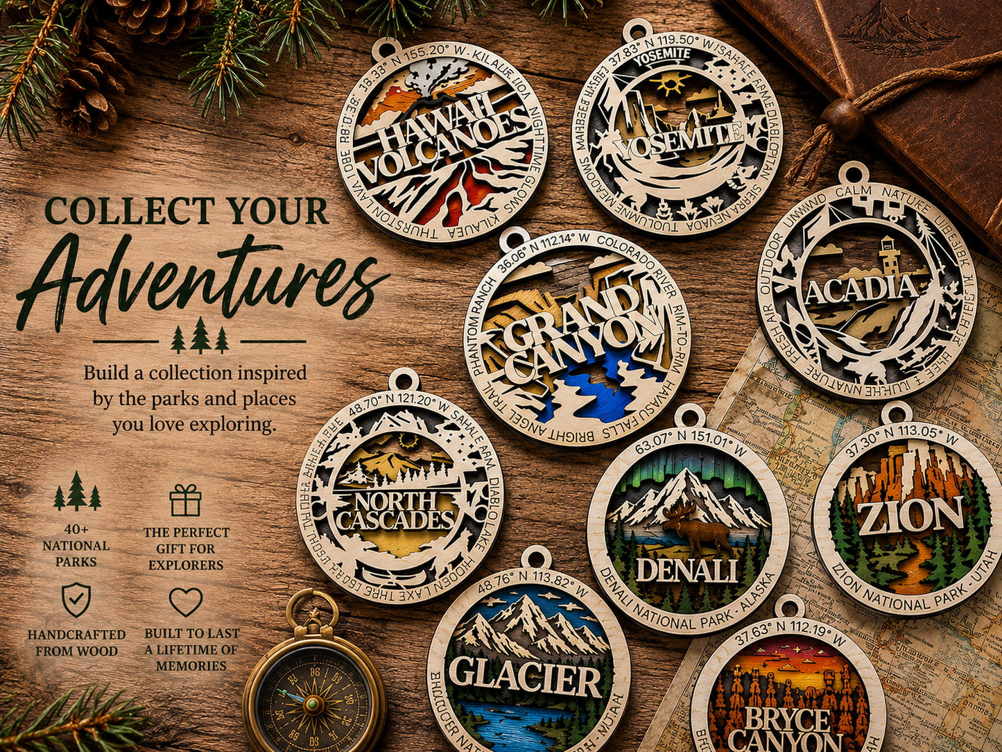 Personalized National Park Ornament – Handmade Wooden Travel Keepsake Gift for Adventure Lovers