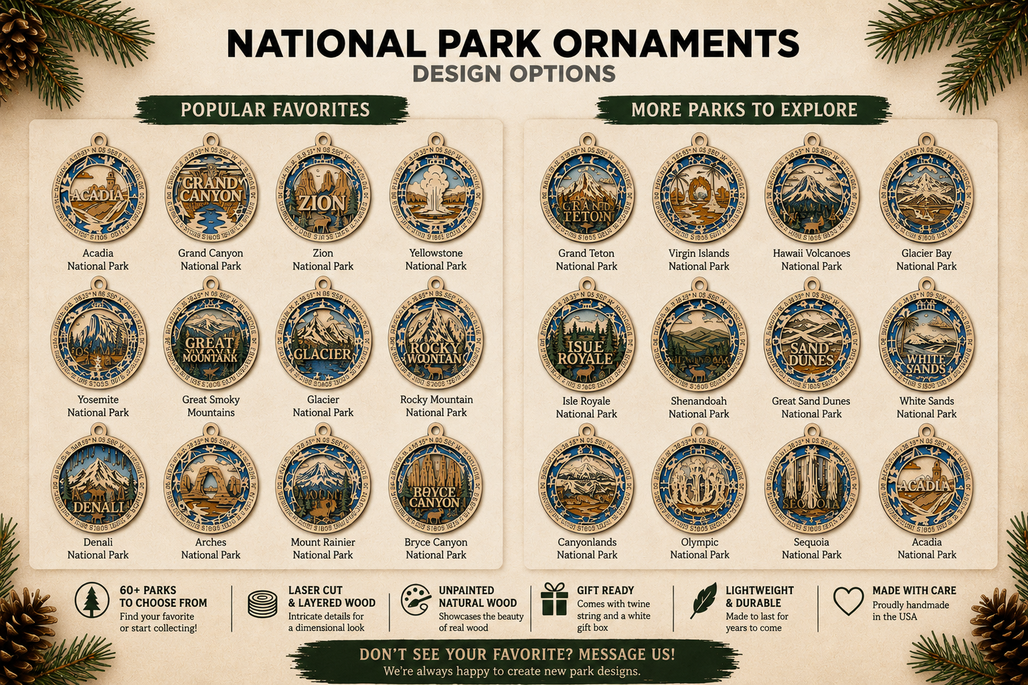 Personalized National Park Ornament – Handmade Wooden Travel Keepsake Gift for Adventure Lovers