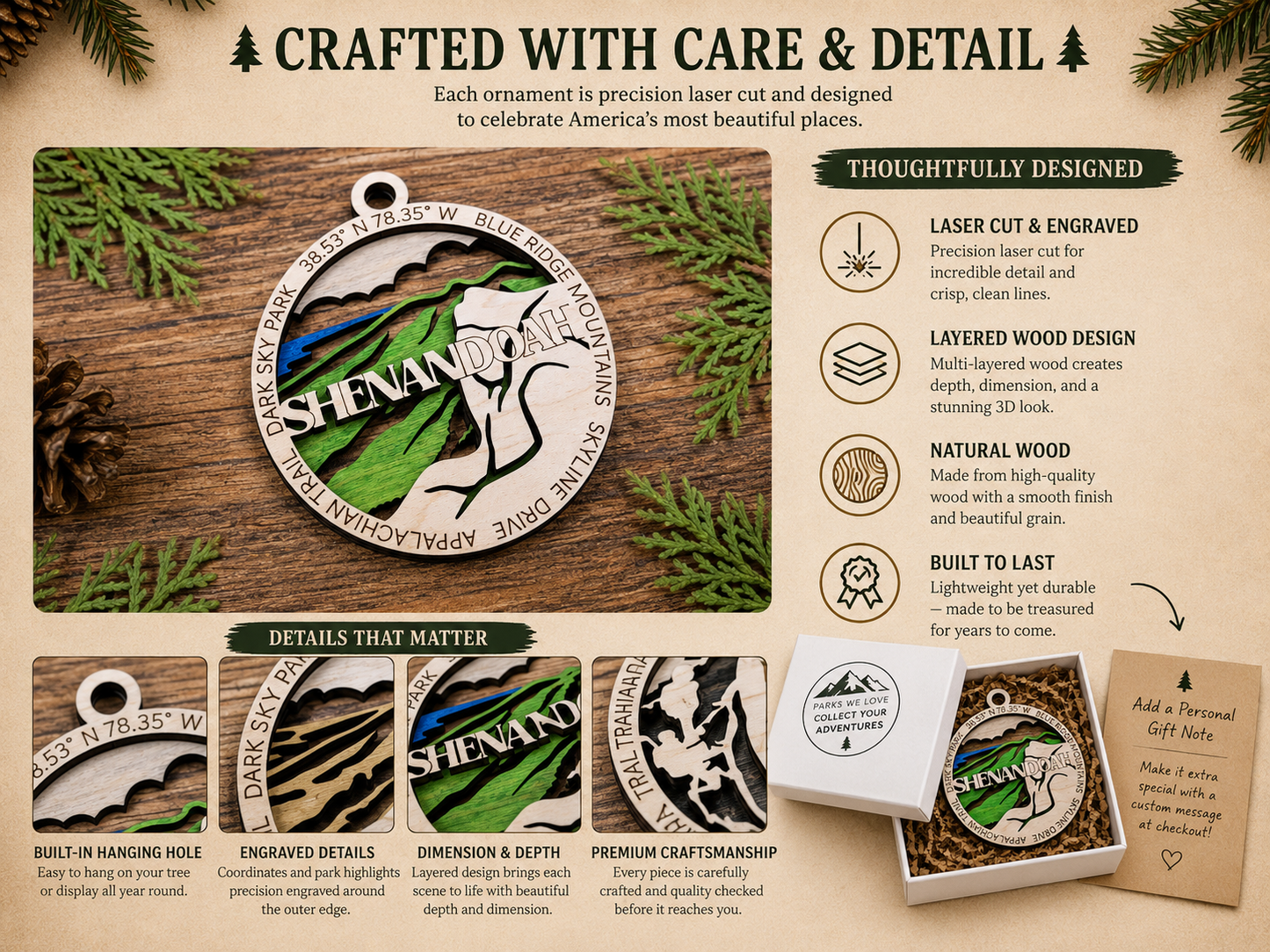 Personalized National Park Ornament – Handmade Wooden Travel Keepsake Gift for Adventure Lovers