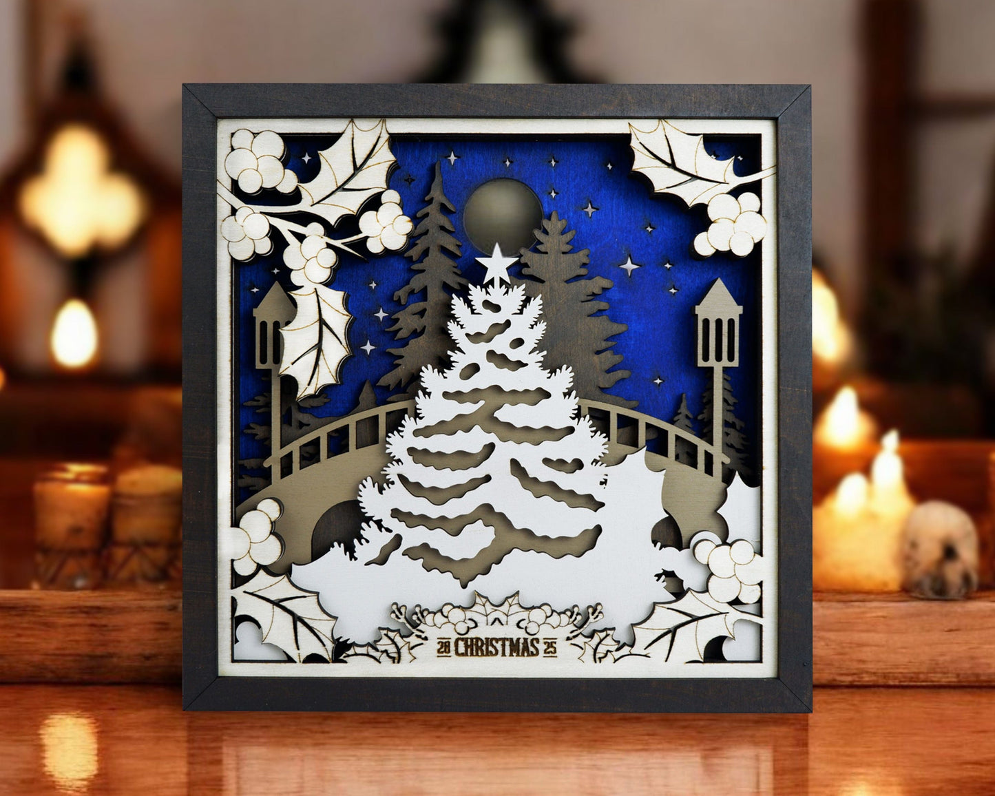 Personalized Christmas Tree Family Shelf Sitter (8x8) – 3D Wooden Holiday Sign