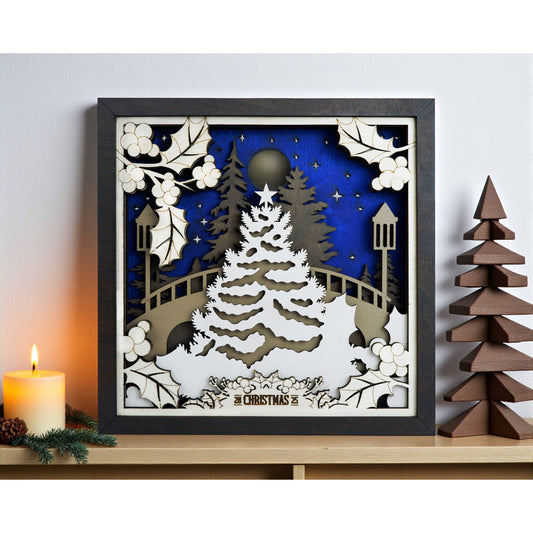 Personalized Christmas Tree Family Shelf Sitter (8x8) – 3D Wooden Holiday Sign