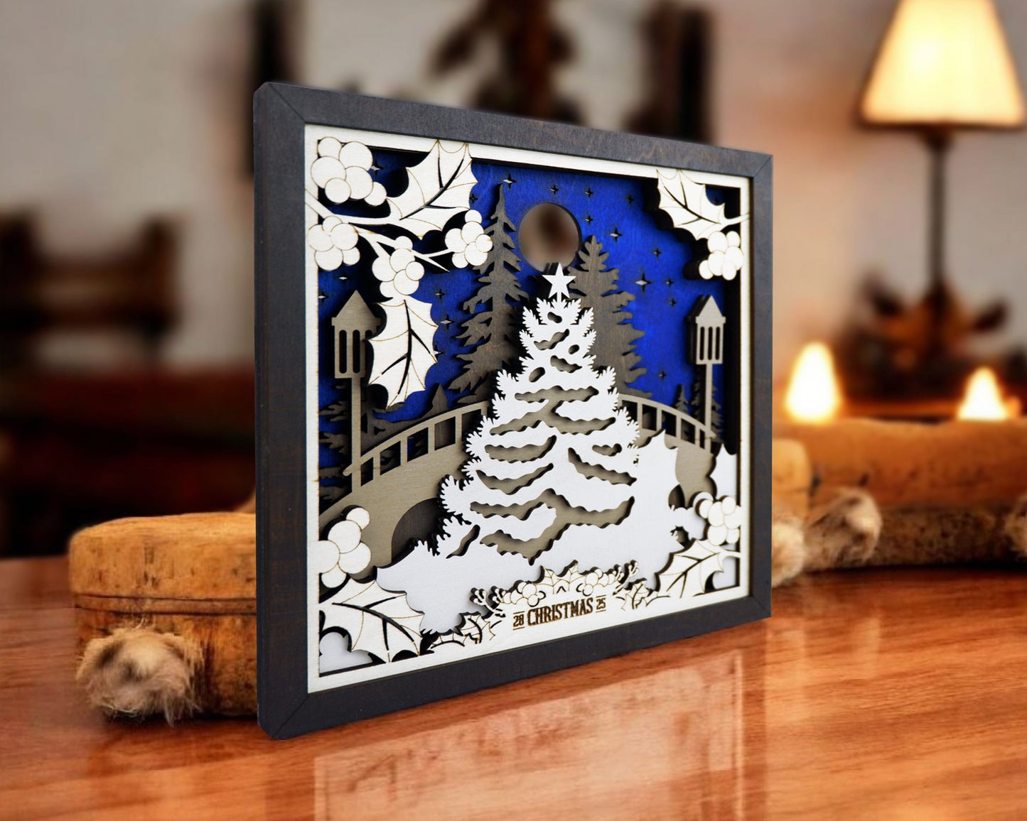 Personalized Christmas Tree Family Shelf Sitter (8x8) – 3D Wooden Holiday Sign