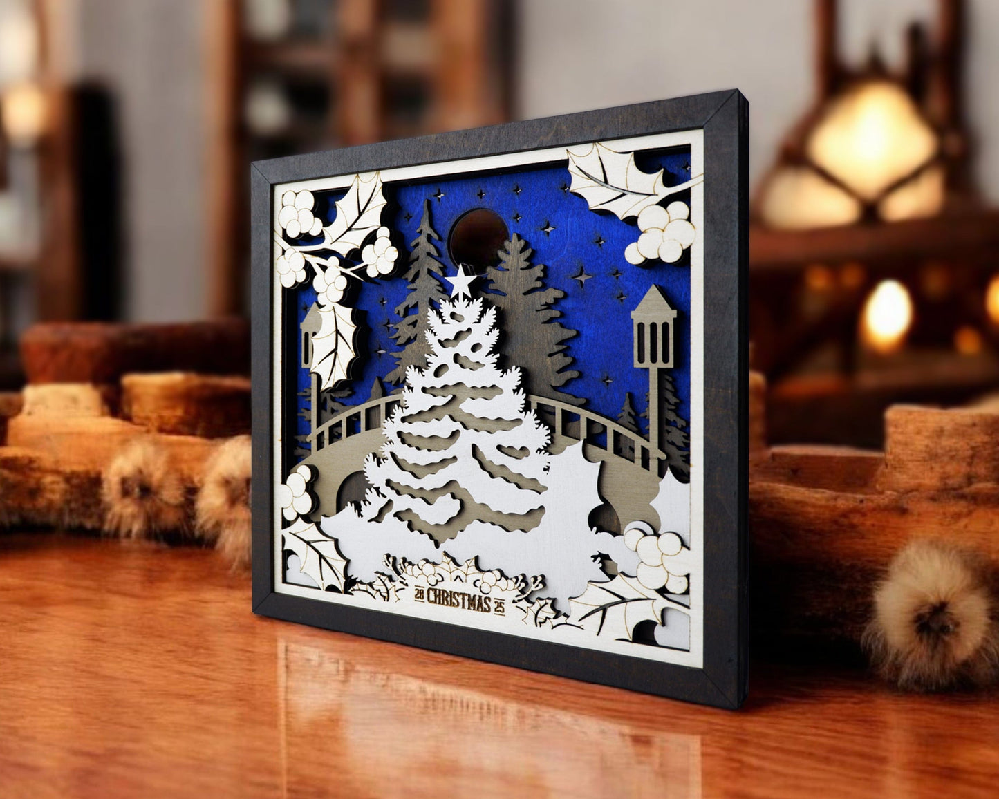Personalized Christmas Tree Family Shelf Sitter (8x8) – 3D Wooden Holiday Sign