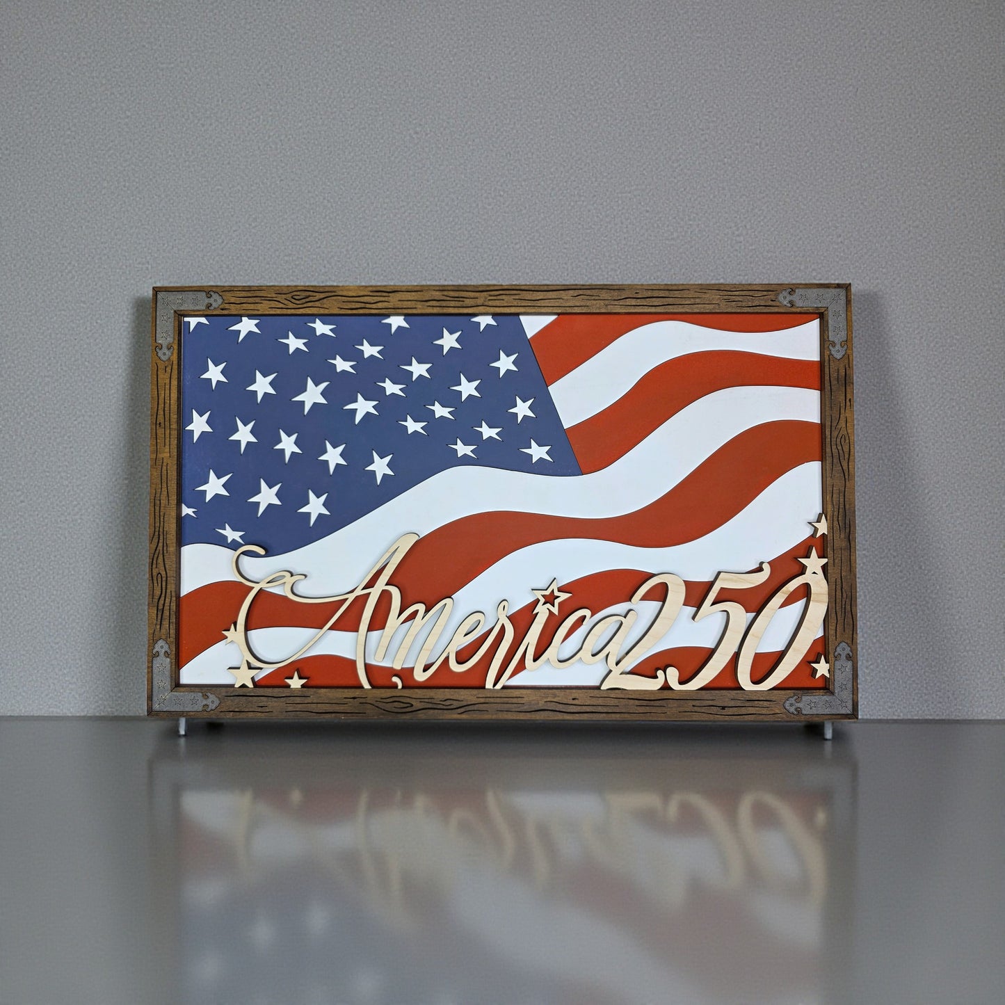 Hand Painted Wooden American Flag  – Laser Engraved Patriotic Decor with Easel, Veteran's Flag