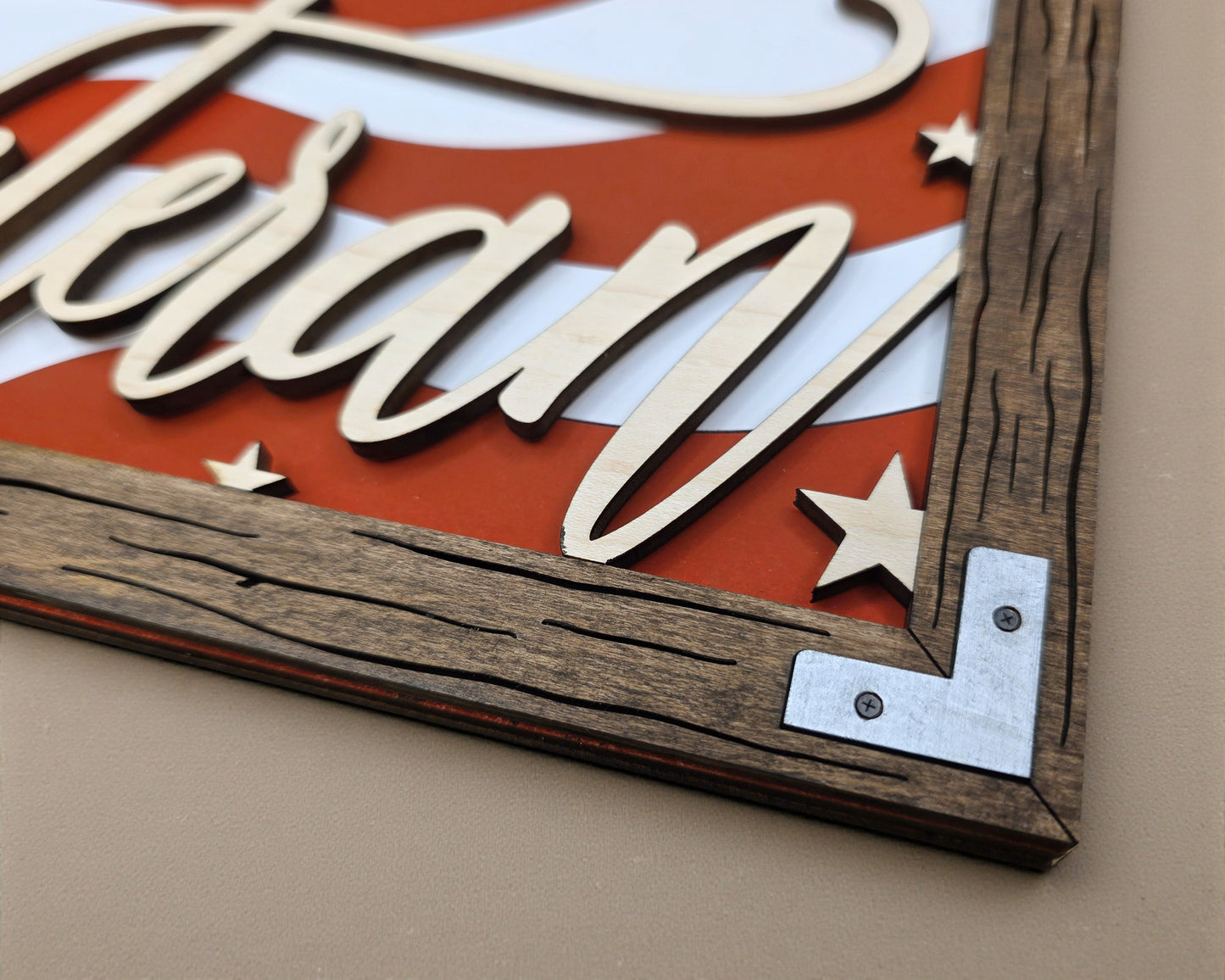 Hand Painted Wooden American Flag  – Laser Engraved Patriotic Decor with Easel, Veteran's Flag