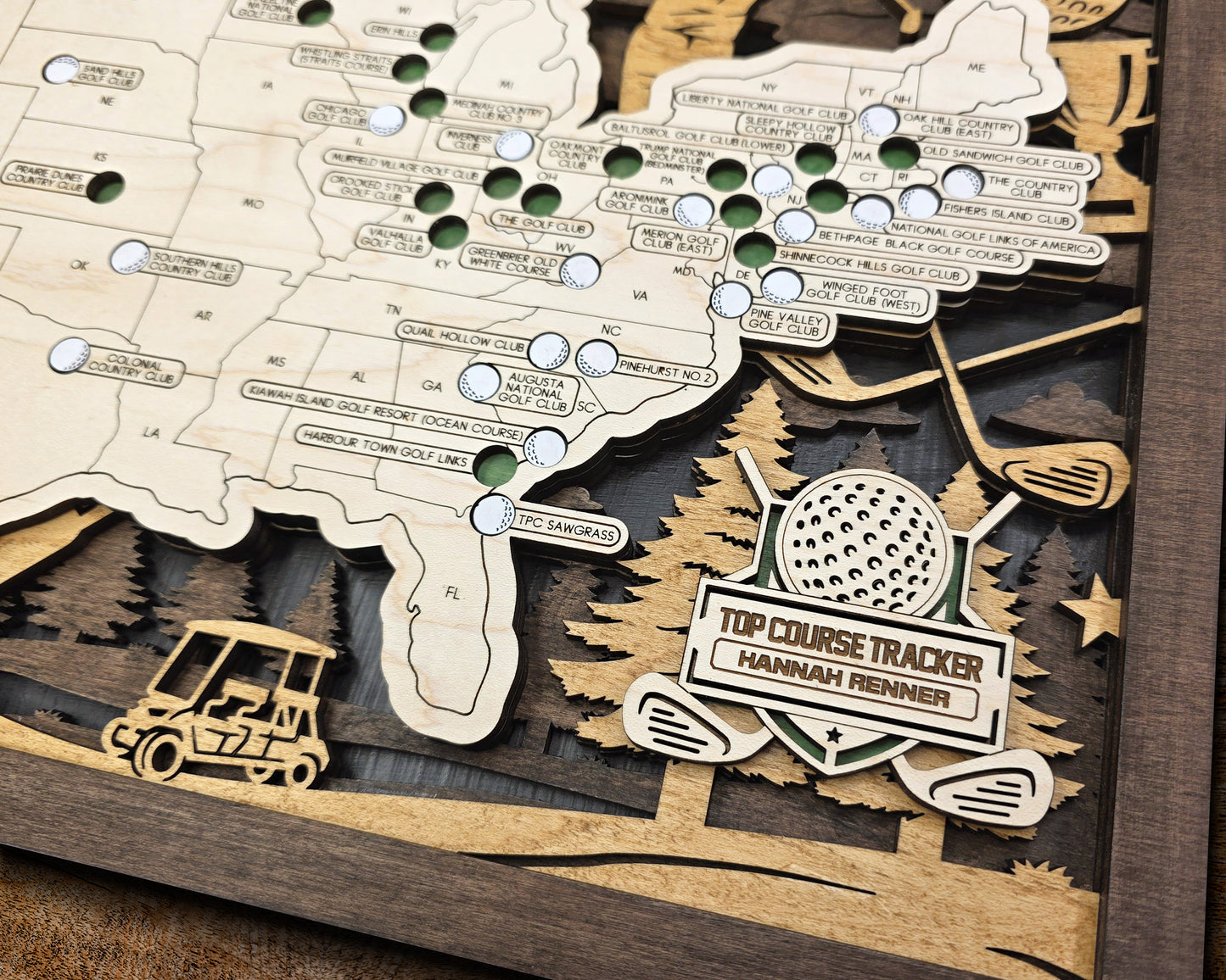 Wooden Golf Course Tracker Map – Top 50 US Bucket List