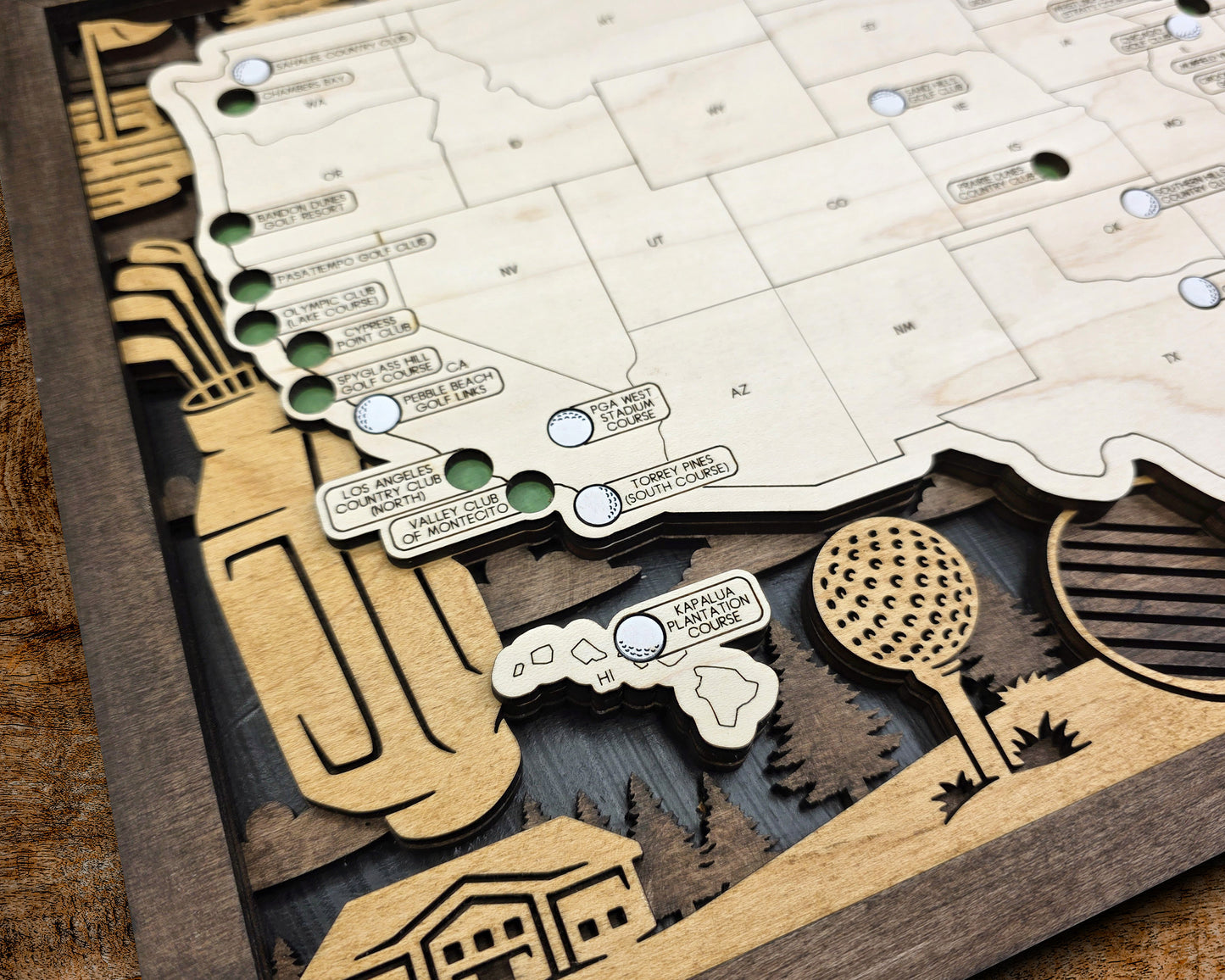 Wooden Golf Course Tracker Map – Top 50 US Bucket List
