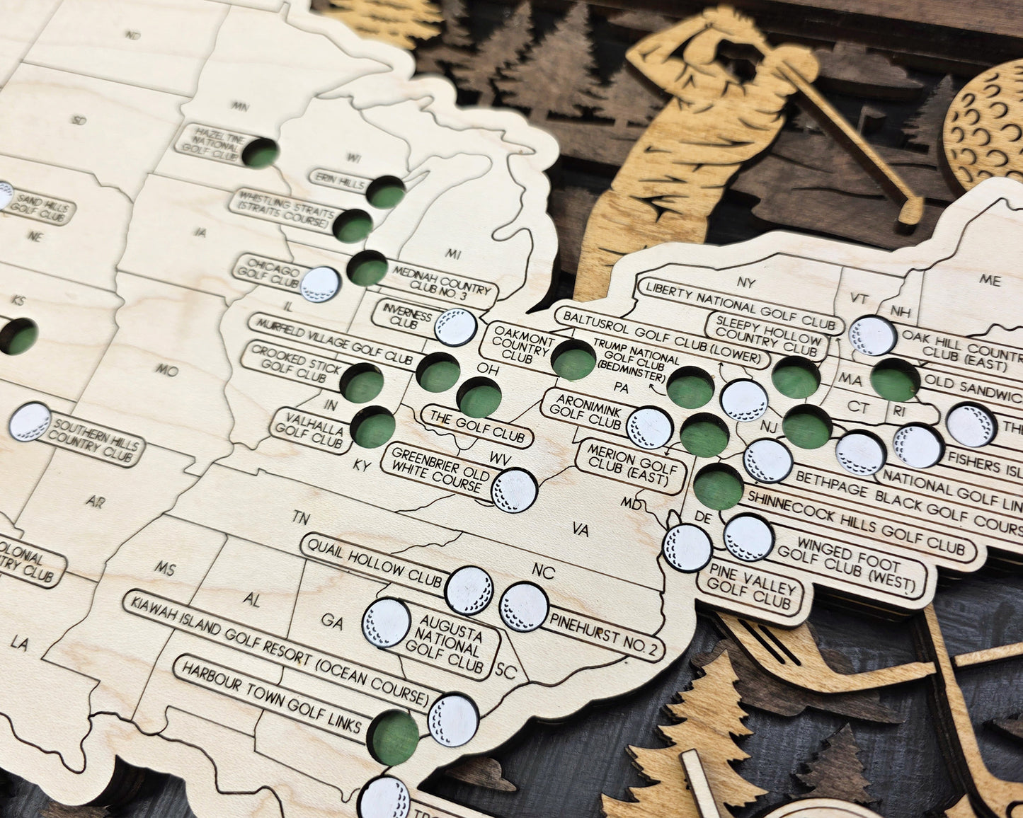 Wooden Golf Course Tracker Map – Top 50 US Bucket List