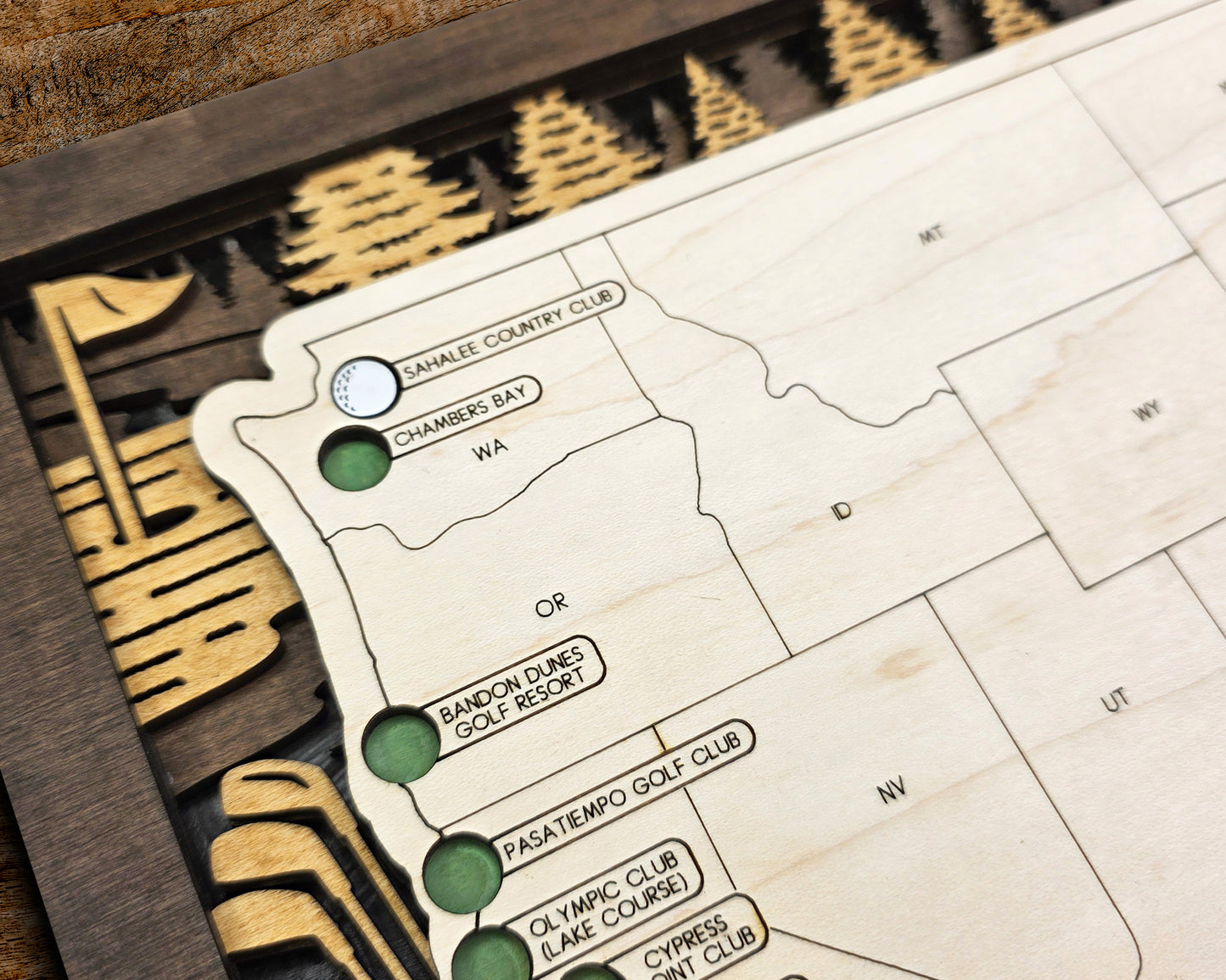 Wooden Golf Course Tracker Map – Top 50 US Bucket List