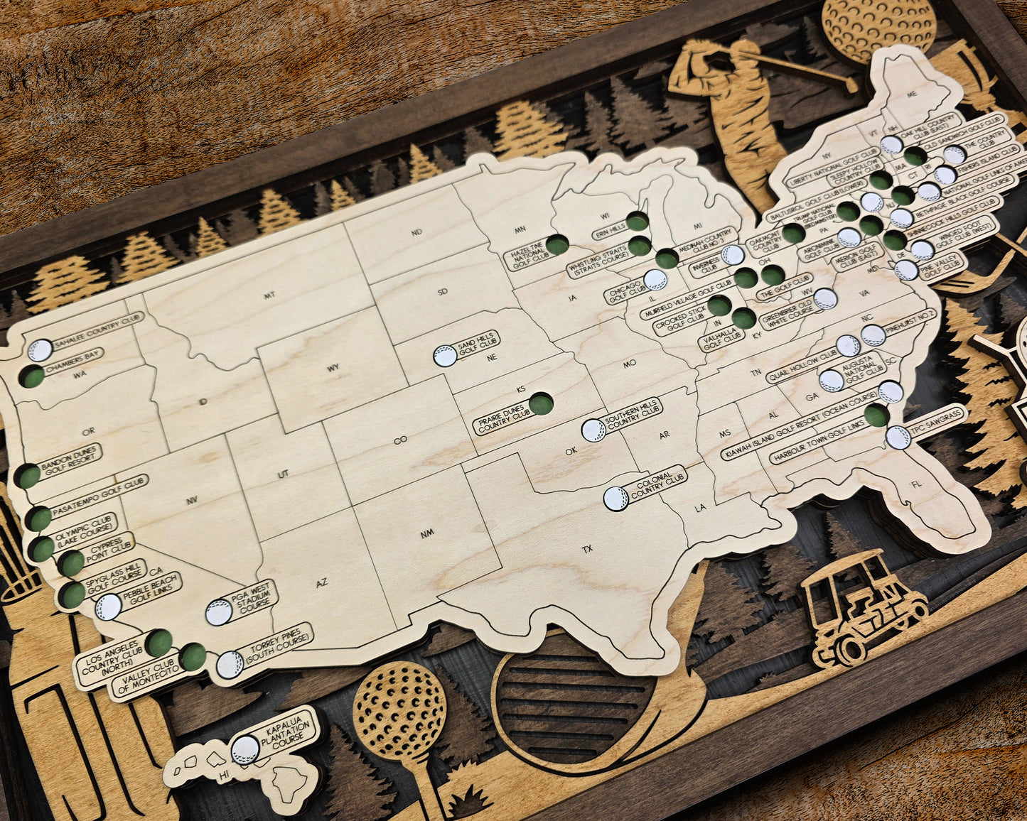 Wooden Golf Course Tracker Map – Top 50 US Bucket List