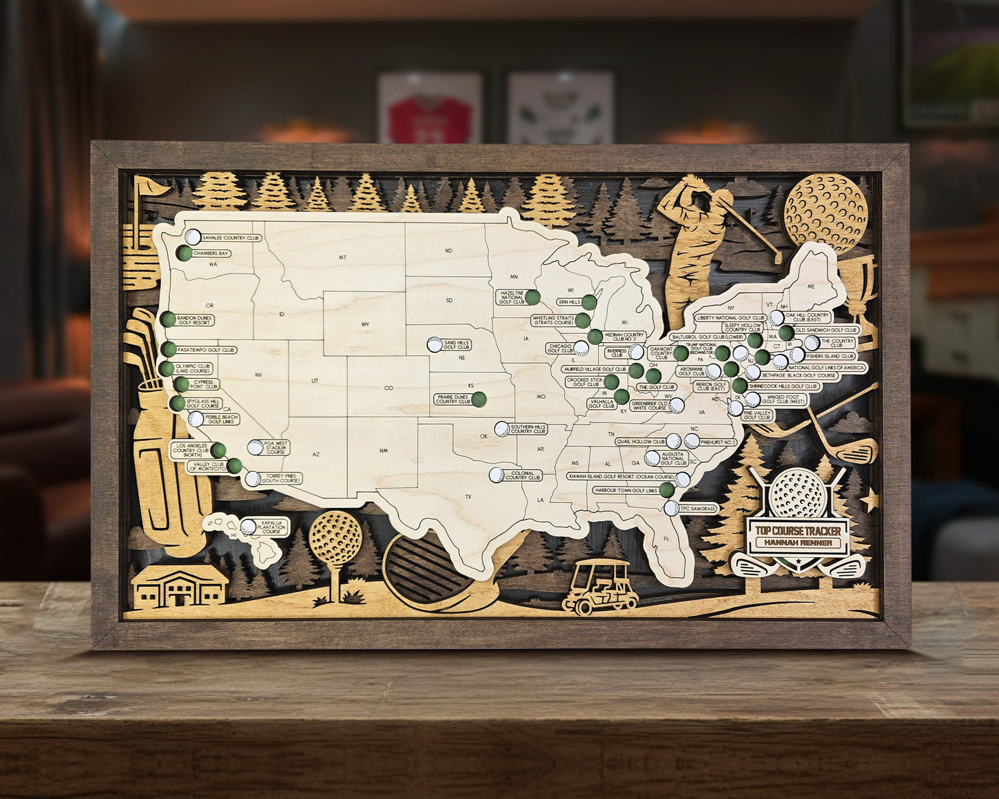 Wooden Golf Course Tracker Map – Top 50 US Bucket List