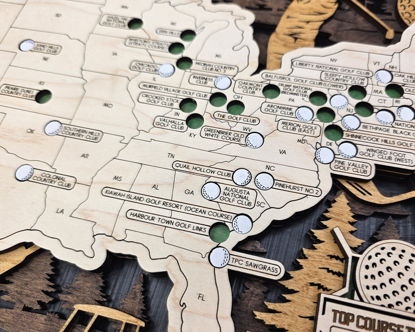 Wooden Golf Course Tracker Map – Top 50 US Bucket List