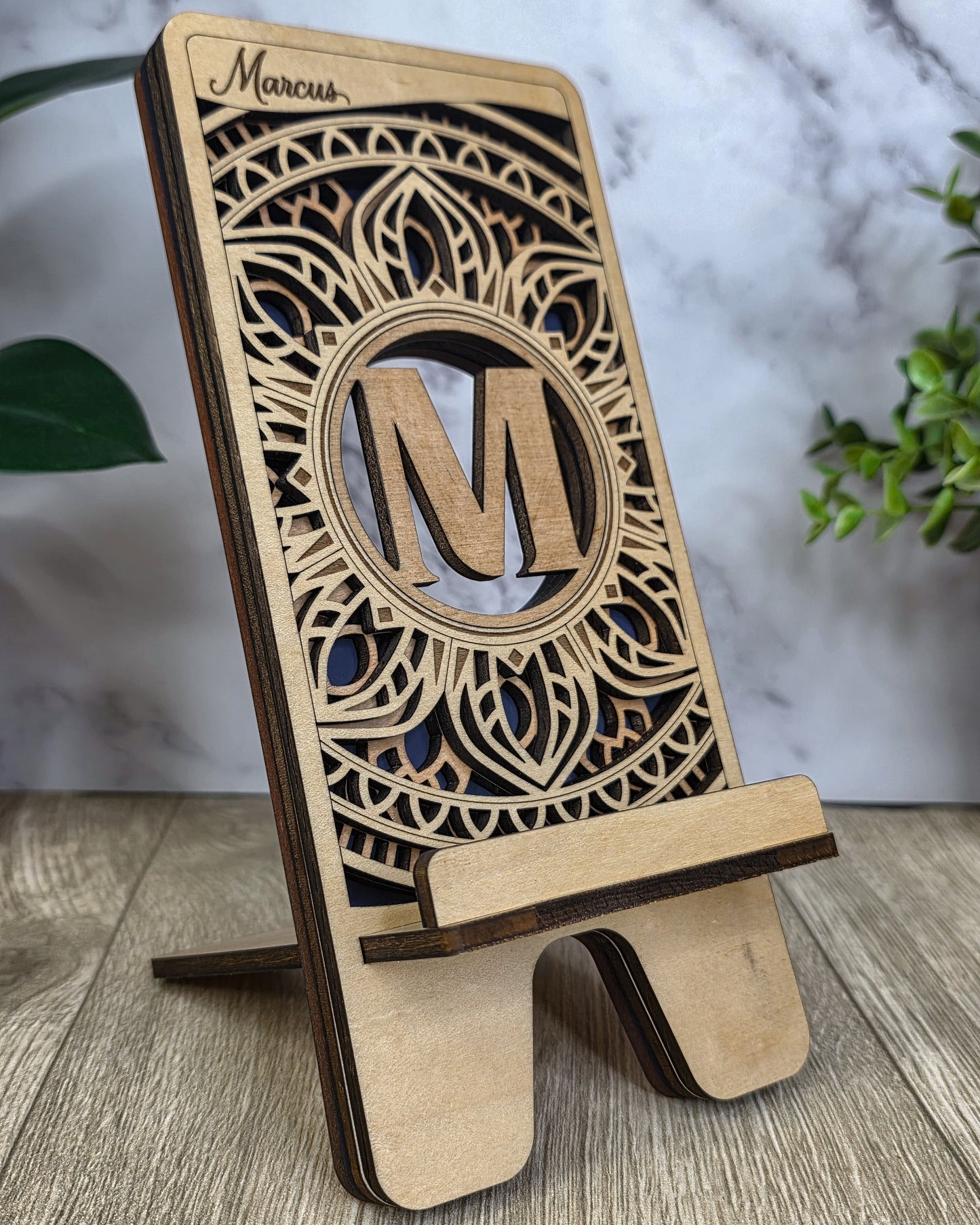 Personalized Wooden Folding Phone Stand – Engraved Name or Monogram Phone Holder
