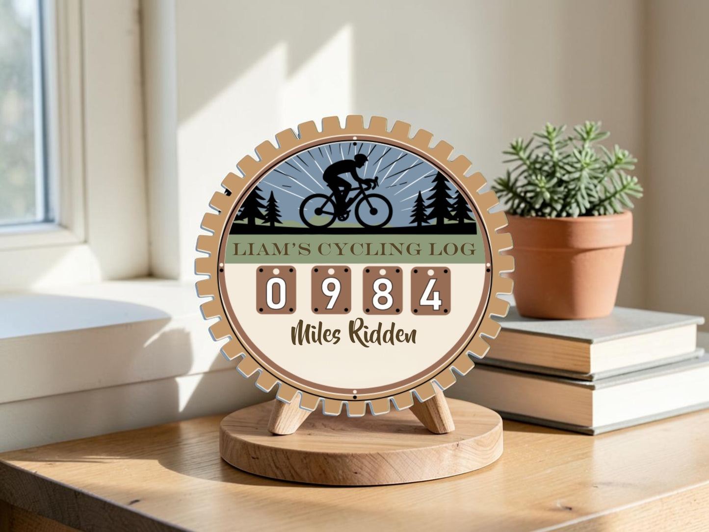 Personalized Bike Miles Tracker Sign – Custom Cycling Log with Interchangeable Mileage Numbers