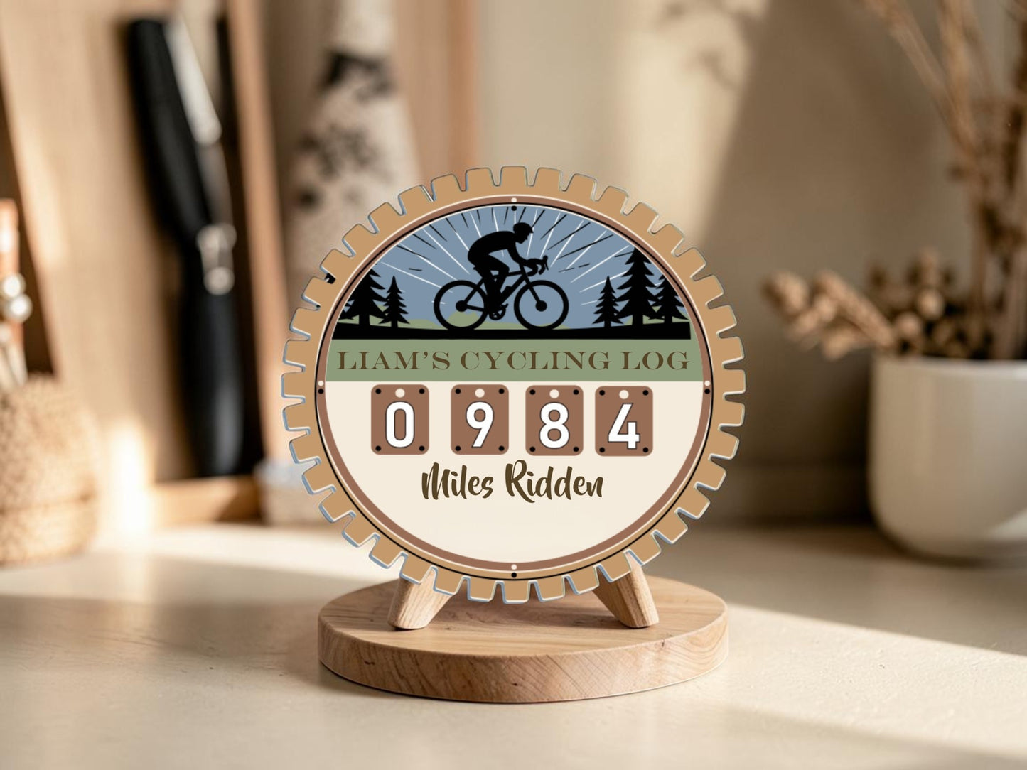 Personalized Bike Miles Tracker Sign – Custom Cycling Log with Interchangeable Mileage Numbers