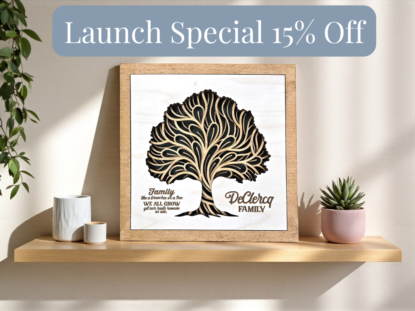Personalized Family Tree Wooden Sign – Layered Laser Engraved Wall Art Keepsake