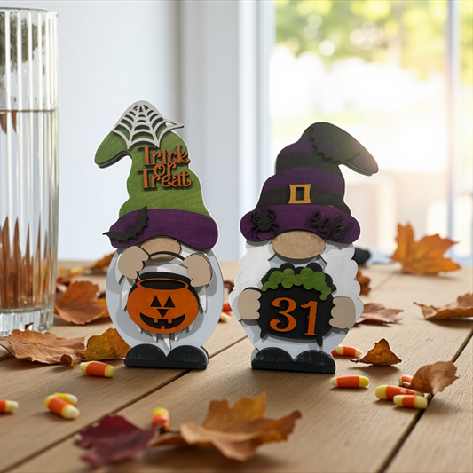 Halloween Wooden Gnome – Handmade 8" Hand-Painted Gnome with Interchangeable Outfits for All Seasons