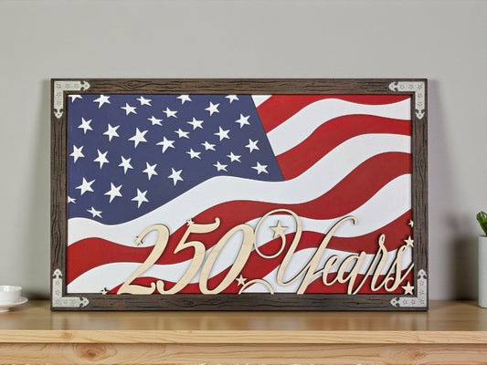 America's 50th Birthday Wooden USA Flag, Laser engraved, handPainted