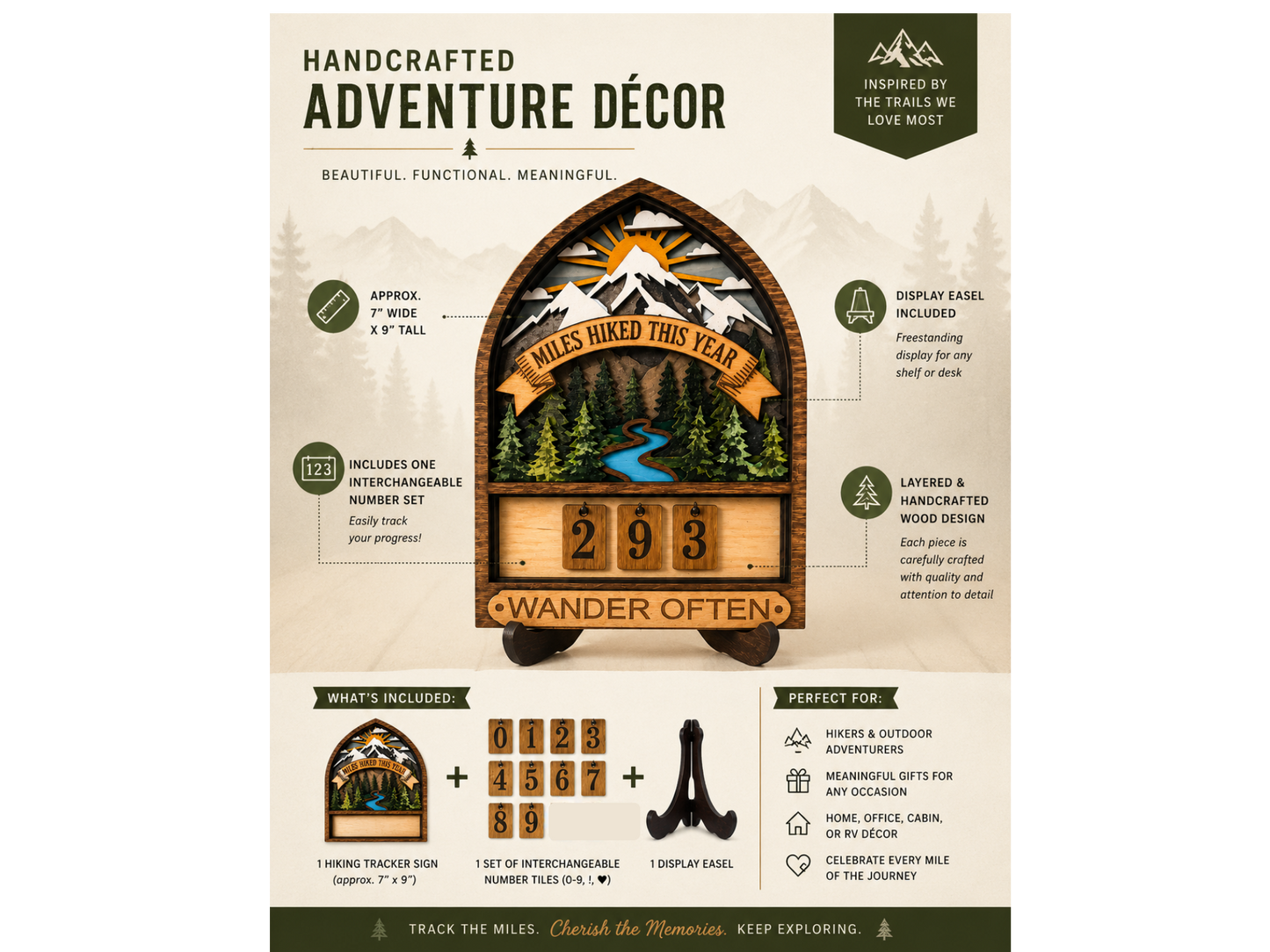 Personalized Hiking Miles Tracker Sign – Wooden Adventure Counter Gift for Hikers & Outdoor Lovers