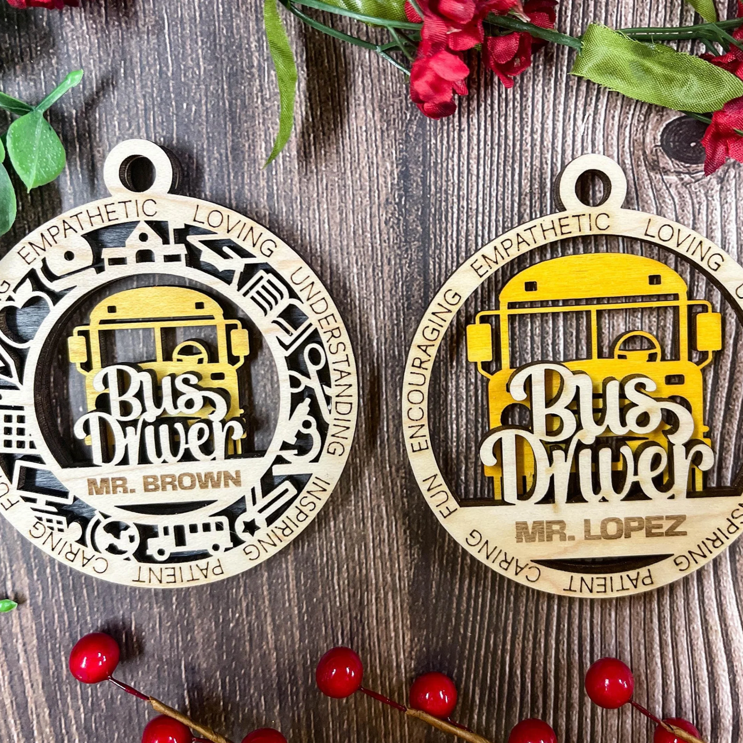 PERSONALIZED ENGRAVED BUS DRIVER CHRISTMAS ORNAMENT