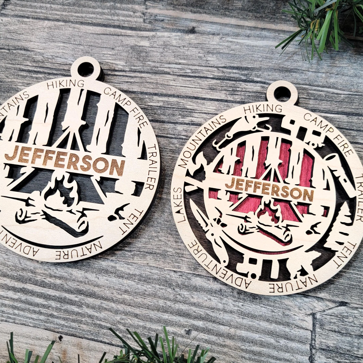 Camper Personalized Ornament – Custom Laser Engraved Camping Christmas Ornament, Handmade 4 Inch Wood Keepsake with Name