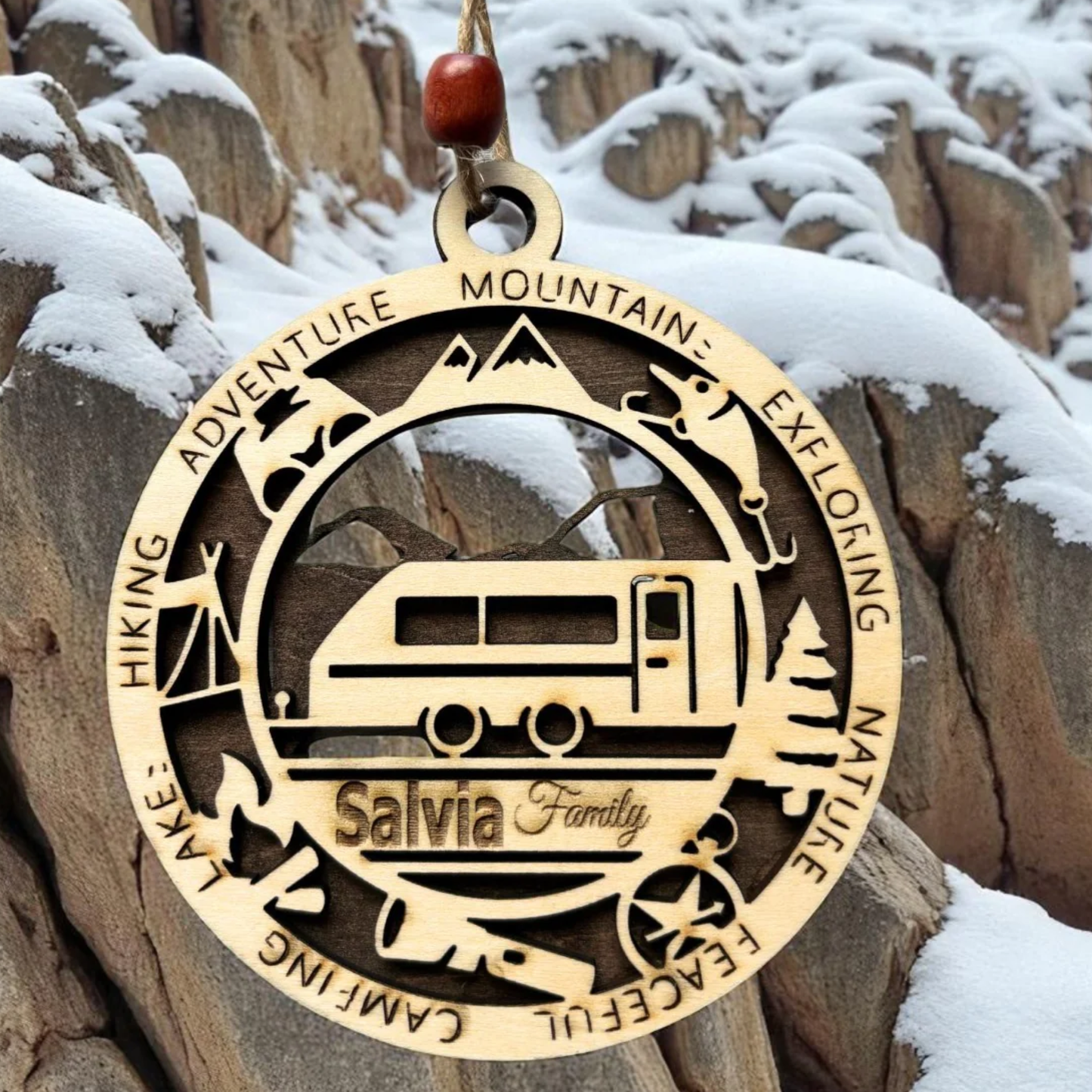 Personalized Camper Ornament – Custom Wooden Trailer Christmas Ornament, Handmade & Laser Engraved Vacation Keepsake