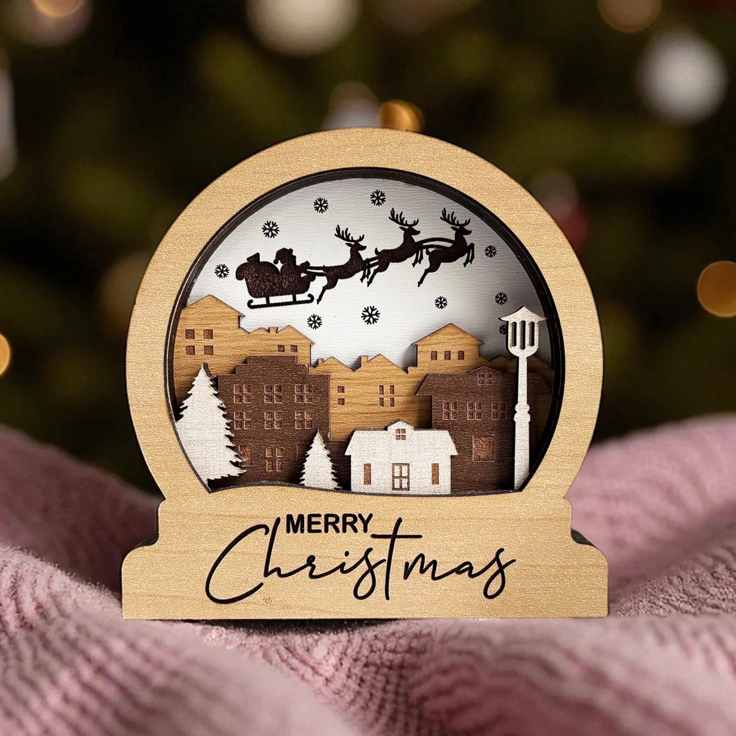 Personalized Wooden Family Snow Globe – 4.75" Custom Engraved Christmas Shelf Decor