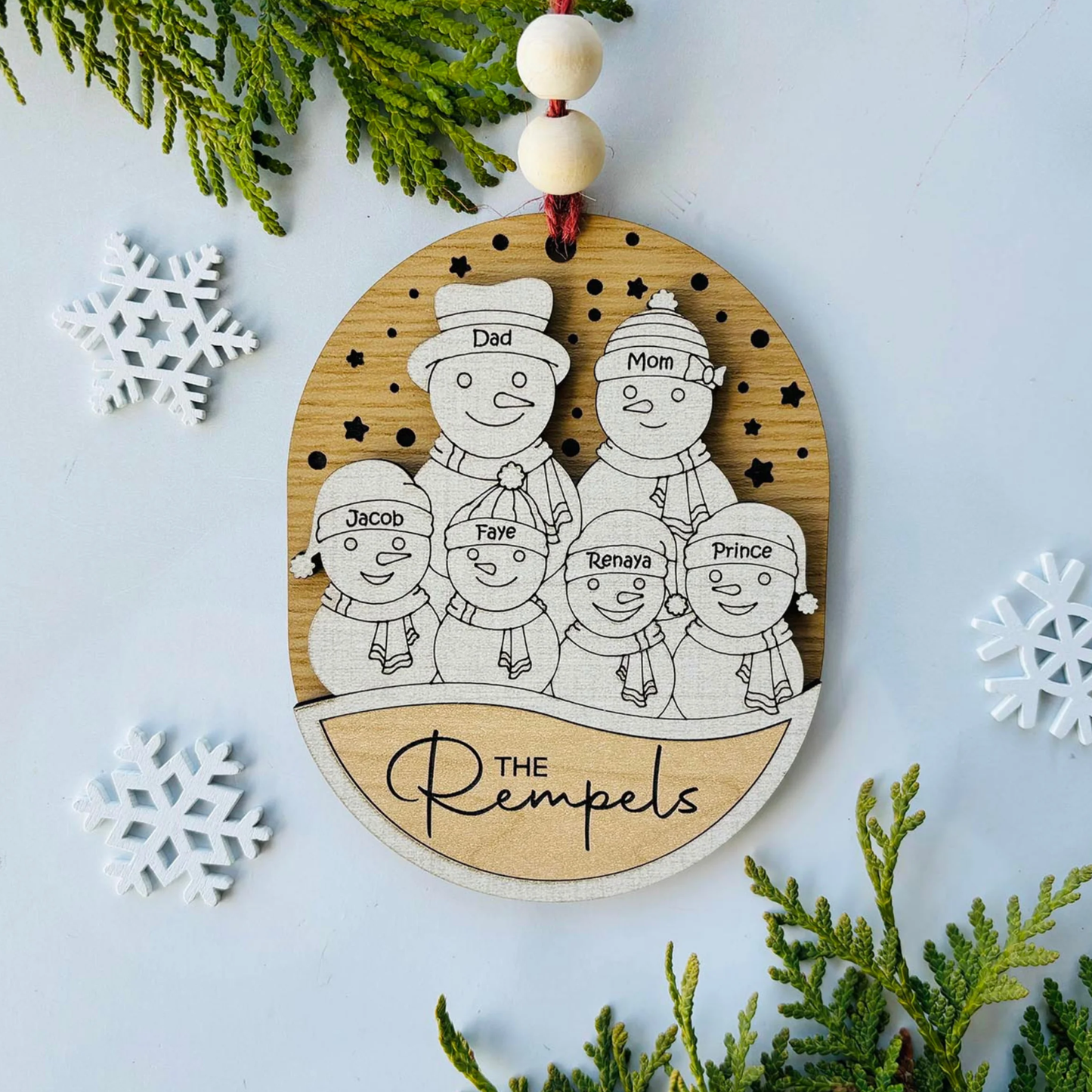 Personalized Family Snowman Ornament with Names – Custom Christmas Keepsake
