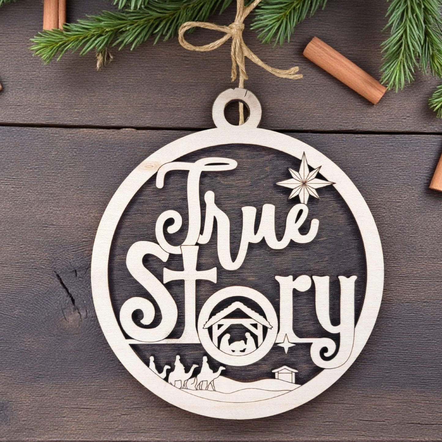 Christian Christmas Ornament – Hand Painted Wooden Religious Keepsake