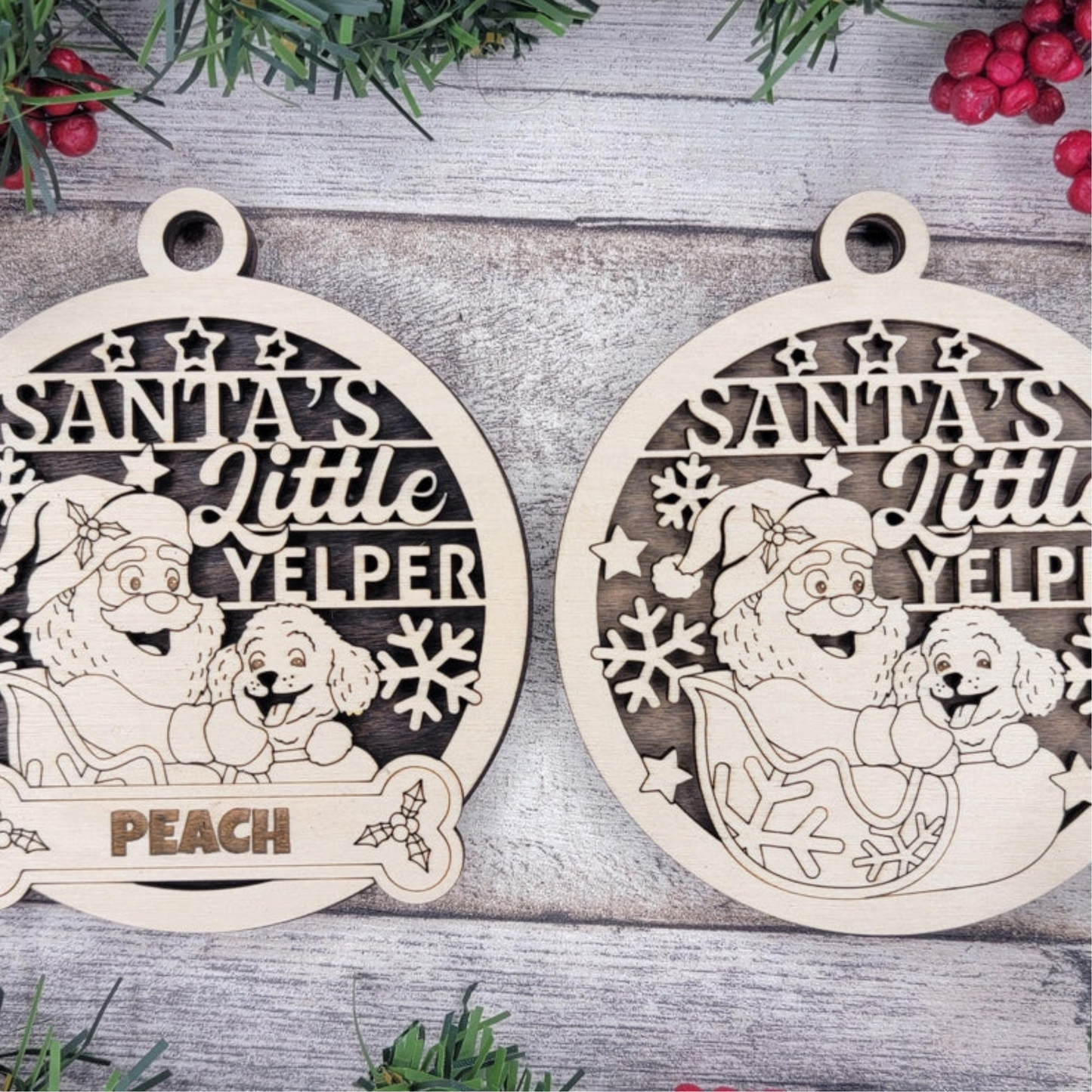 Personalized Dog and Santa Ornament – Custom Pet Name