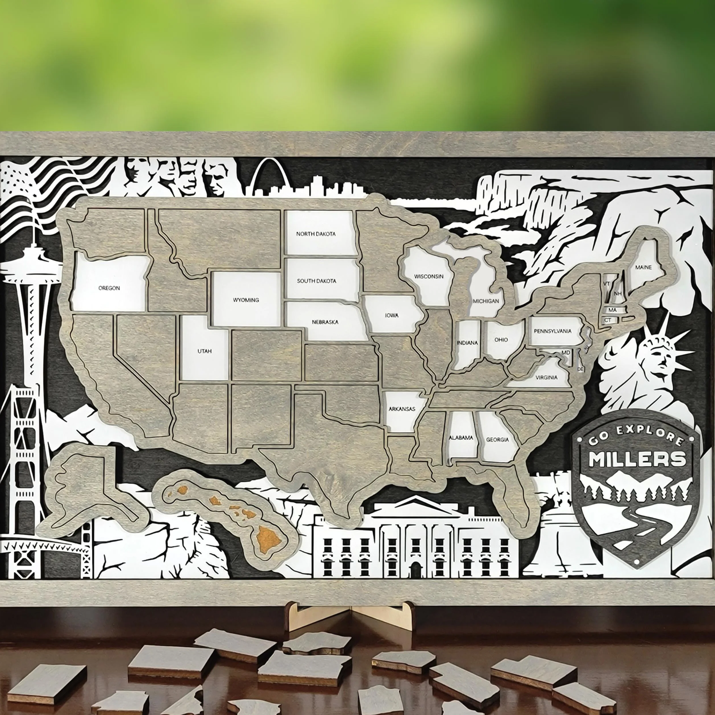 50 States Travel Map – Personalized Wooden USA Road Trip Gift